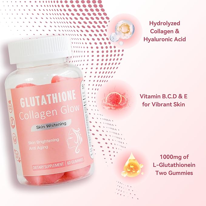 Laicuherb Glow Gummies for Women Skin & Nails Care, 60 Count Watermelon Flavor Collagen Glowing Skin Gummies for Skin Brightening, Organic Chewable Vitamins, Vegan, Gluten-Free