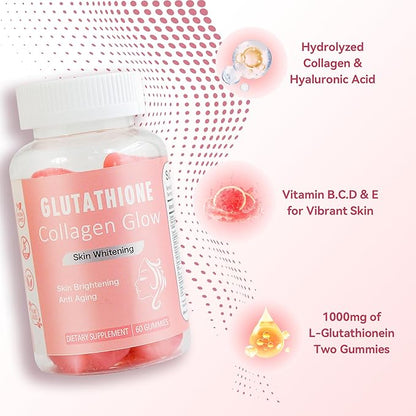 Laicuherb Glow Gummies for Women Skin & Nails Care, 60 Count Watermelon Flavor Collagen Glowing Skin Gummies for Skin Brightening, Organic Chewable Vitamins, Vegan, Gluten-Free