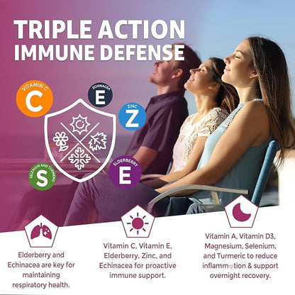 10 in 1 Immune Support Supplement Gummies, w/Echinacea, Elderberry Vitamin C and Zinc, Selenium, Vitamin D3 5000IU, Magnesium, Daily Immune Booster Multivitamin, for Antioxidant Bone Energy, 1 Pack