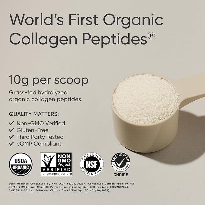 Sports Research® Organic Collagen Peptides - Hydrolyzed Type I & III Collagen Protein Powder Made Sustainably from Grass-Fed Cows - USDA Organic· Non-GMO · Gluten Free - Unflavored, 30 Servings