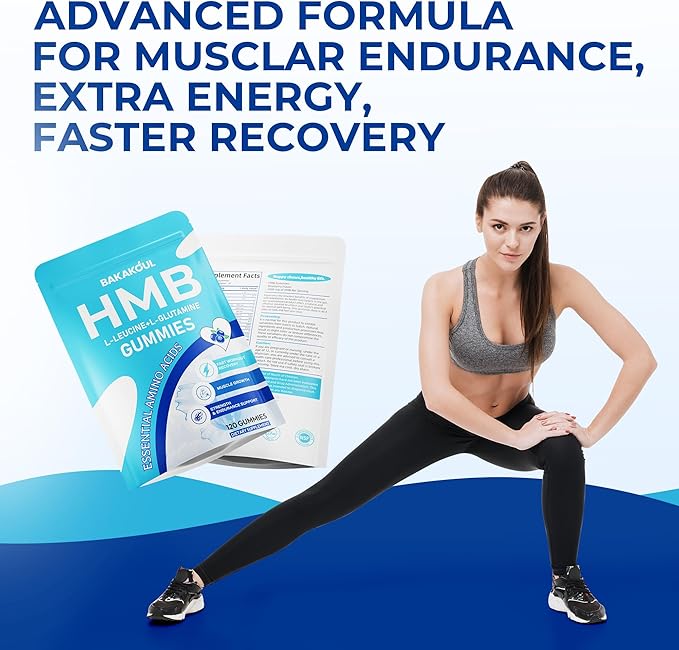 BAKAKOUL HMB and L-Leucine Gummies, HMB and Leucine Supplement Supports Muscle Fast Workout Support, HMB and Leucine Amino Acid for Men & Women, Sugar Free, Non-GMO, 120 Counts