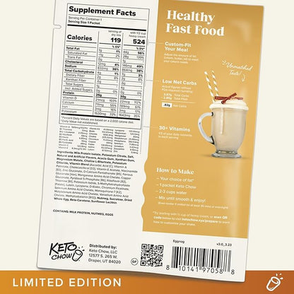 Keto Chow Eggnog | Keto Meal Replacement Shake Powder | Nutritionally Complete | Low Carb | Delicious Easy Meal Substitute | Protein Rich You Choose The Fat | Single Meal