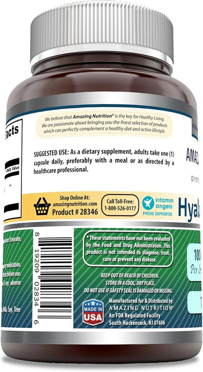 Amazing Formulas Hyaluronic Acid 100 Mg Supplement | Capsules | Non-GMO | Gluten-Free | Made in USA (1 Pack, 60 Count)