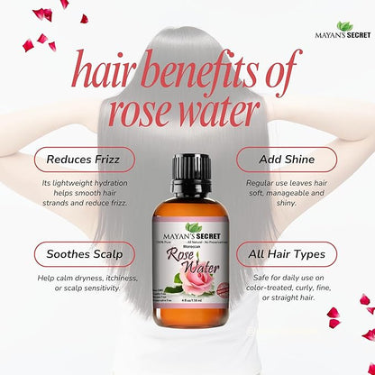 Pure Carrier and Essential Oils for Skin Care, Hair, Body Moisturizer for Face-Anti Aging Skin Care (Rose Water Hydrosol, 4oz)