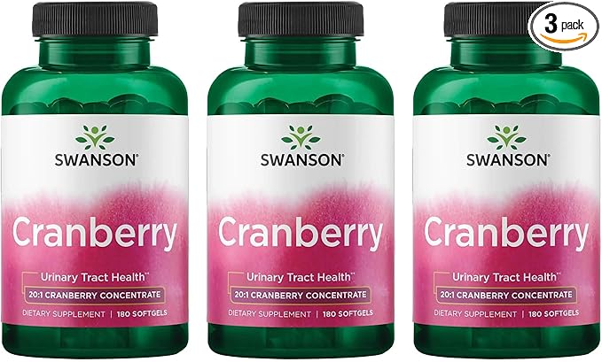 Swanson Cranberry 20:1 Juice Concentrate Urinary Tract and Kidney Health Supplement for Women and Adults Seeking Bladder Support with Vitamins C & E (180 Softgels, 3 Pack)