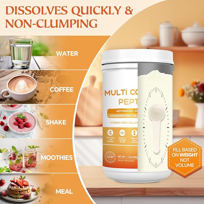 NATURE TARGET Multi-Collagen-Peptides-Powder for Joint Support, Hydrolyzed Collagen for Women Men with MSM + GC, Type I II III V X Collagen for Skin Hair & Nail, Non-GMO, 50 Servings