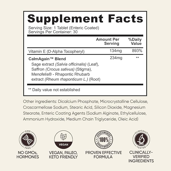 BB Company CalmAgain for Menopause Anxiousness, Mood Balance for Women | Stay Calm, Lower Cortisol, Fewer Mood Swings | Siberian Rhubarb, Sage, Saffron | Menopause Relief | 30 Ct