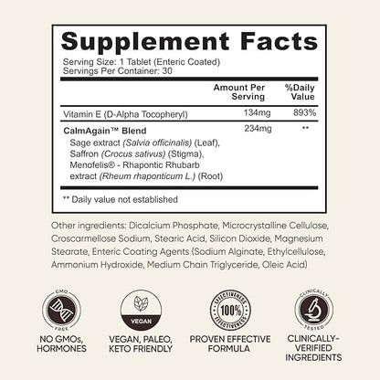 BB Company CalmAgain for Menopause Anxiousness, Mood Balance for Women | Stay Calm, Lower Cortisol, Fewer Mood Swings | Siberian Rhubarb, Sage, Saffron | Menopause Relief | 30 Ct