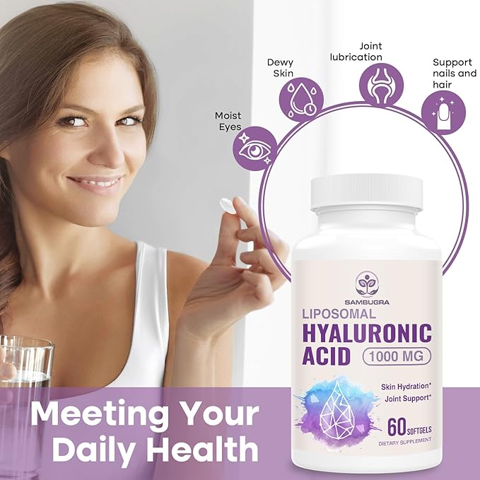 Liposomal Hyaluronic Acid 1000mg, High BioavailabilityHyaluronic Acid Capsules, Dietary Supplement Support Skin and Bones, 120 Capsules (Pack of 2)