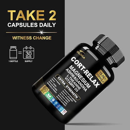 Super Calm Cortisol Supplement with Magnesium Glycinate, Ashwagandha KSM-66, L-Theanine, Phosphatidylserine, Ginkgo Biloba & Lions Mane for Calm, Focus, Mental Clarity, Relaxation, Sleep, Energy