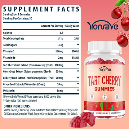 Yonrave Tart Cherry Gummies – Uric Acid Cleanse & Joint Support with Celery Seed – Vegan, Antioxidant Tart Cherry Supplement – Mixed Berry Flavor, 60 Count