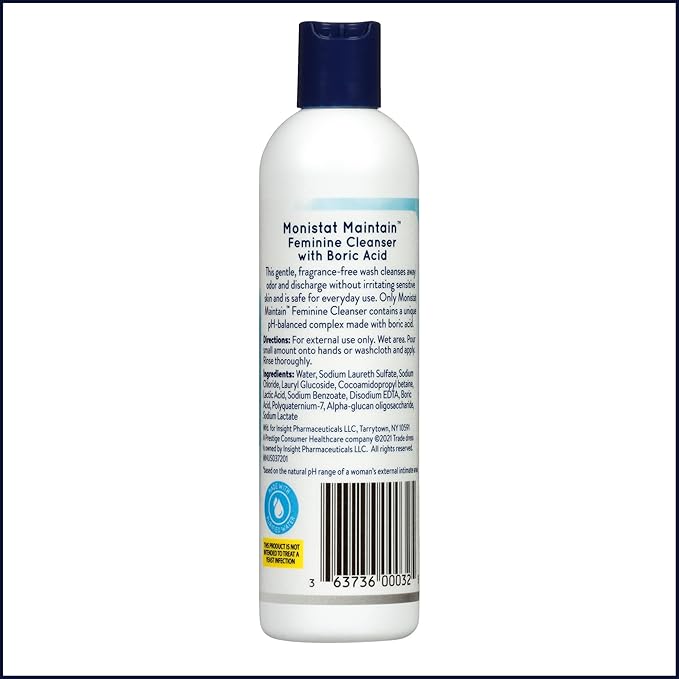 Monistat Boric Acid Feminine Wash, Fragrance-Free Intimate Wash for Women with Gentle pH-Balanced Formula, 10 Fl Oz