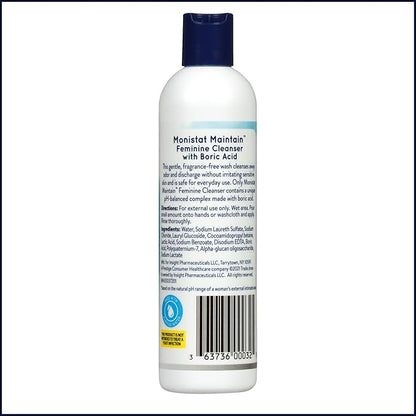 Monistat Boric Acid Feminine Wash, Fragrance-Free Intimate Wash for Women with Gentle pH-Balanced Formula, 10 Fl Oz