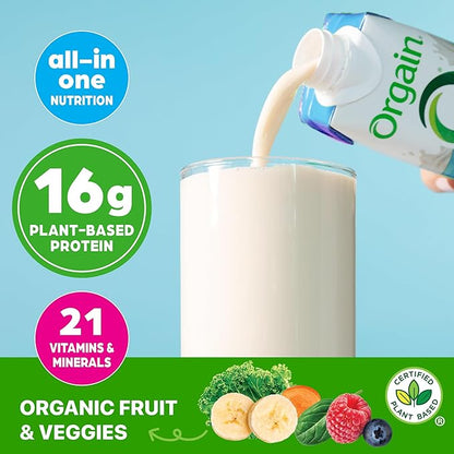 Orgain Organic Nutritional Vegan Protein Shake, Vanilla Bean - 16g Plant Based Protein, Meal Replacement, 21 Vitamins & Minerals, Fruits & Vegetables, Gluten Free, Non-GMO, 11 Fl Oz (Pack of 12)