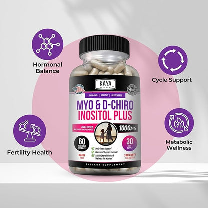 Kaya Naturals Myo & D-Chiro Inositol Plus Support for Women, Vitamin B8-60 Capsules