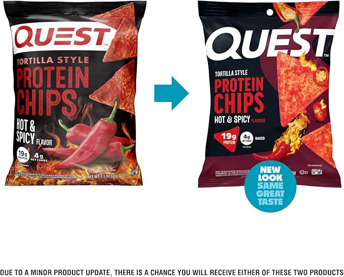Quest Nutrition Tortilla Style Protein Chips, Hot & Spicy, 19g of Protein, 4g Net Carbs, High Protein, Gluten Free, 1.1 Ounce (Pack of 12)