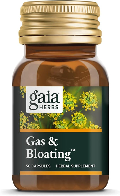 Gaia Herbs Gas & Bloating - Provides Relief from Occasional Gas & Bloating* - with Activated Charcoal, Fennel & Chamomile - 50 Vegan Capsules (25 Servings)