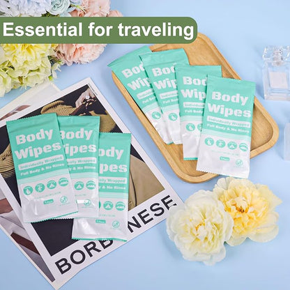 Individually Wrapped Body Wipes Bulk Bath Wipe, Women Men Large Adult Disposable Body Shower Wipes No Rinse-Free Bathing Cloths Wipe for Outdoors After Gym Camping Travel (100, Blue, 12 x 10.3 in)