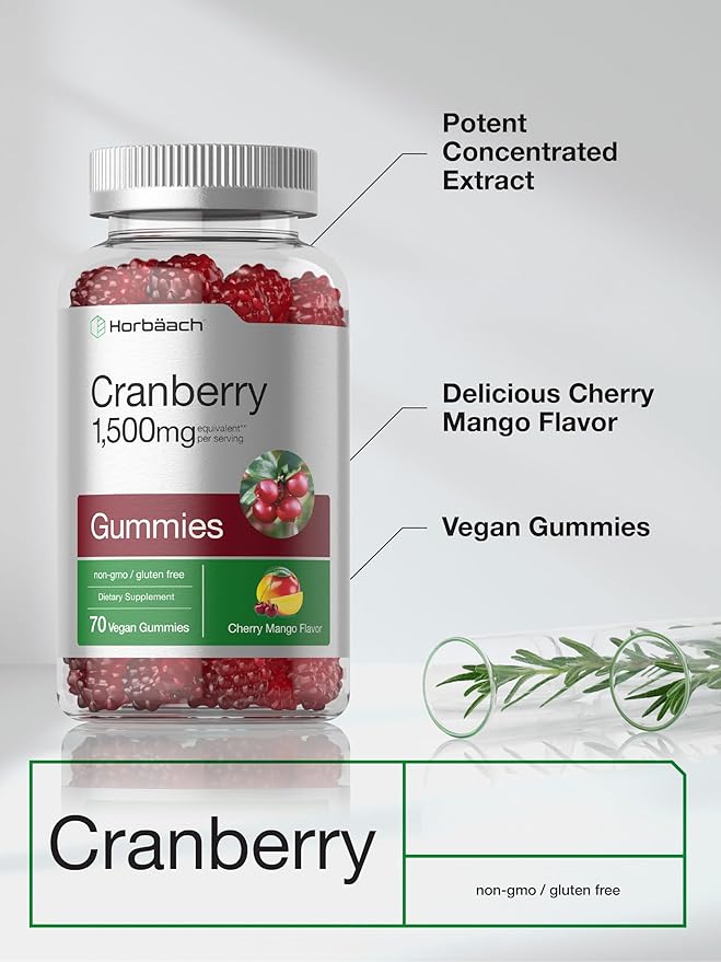 Horbäach Cranberry Gummies | 70 Count | Vegan, Non-GMO, and Gluten Free Supplement | High Potency Extract Formula