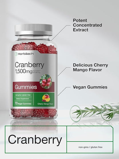 Horbäach Cranberry Gummies | 70 Count | Vegan, Non-GMO, and Gluten Free Supplement | High Potency Extract Formula