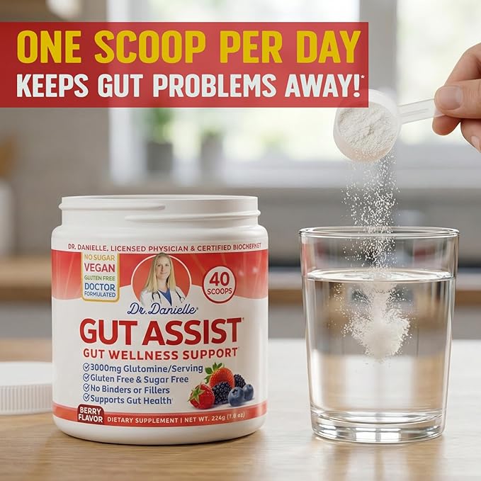 Doctor Danielle Leaky Gut Support Powder | L-Glutamine Gut Lining Formula | Gut Assist by Dr. Danielles, Berry