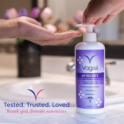 Vagisil Feminine Wash for Intimate Area Hygiene, pH Balance, Gynecologist Tested, Hypoallergenic, 16.9 oz with Pump