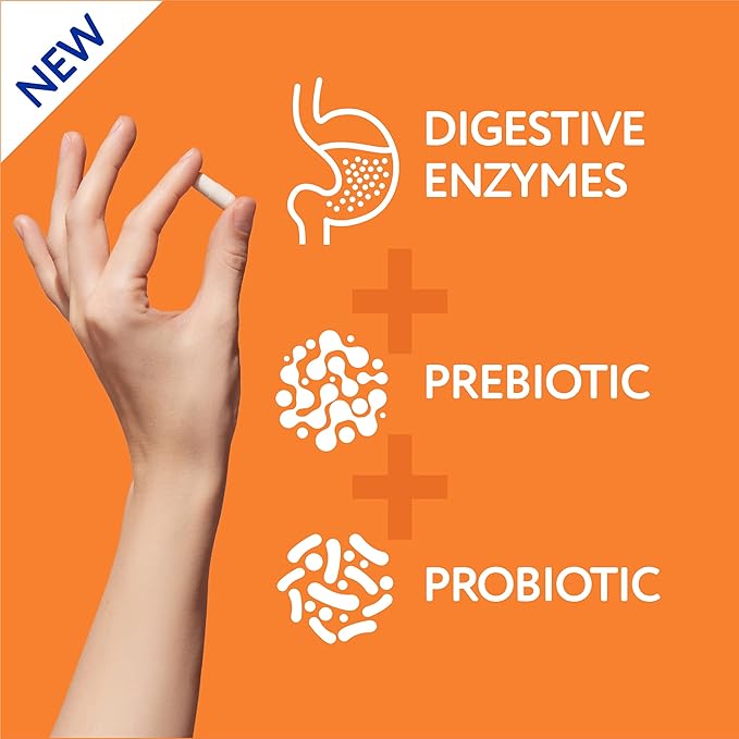 Florajen Digestive Enzymes with Probiotics & Prebiotics - Triple-Action Formula for Gut Health, Bloating, & Gas Relief - Supports Gluten & Dairy Digestion - Clean - Non-GMO - 30-Count