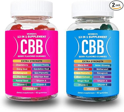 Curvy Body Bears CBB Women’s Multivitamin Gummies Top & Peach Support Combo Pack | Herbal & Vitamin Gummy Supplement | Berry Flavor | 2-Pack (120 Gummies)