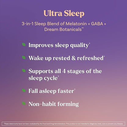 Natrol Ultra Sleep 3-in-1 100% Drug-Free Sleep Aid Blend with Melatonin, GABA & Botanicals, Dietary Supplement, Non-Habit Forming, 50 Gummies
