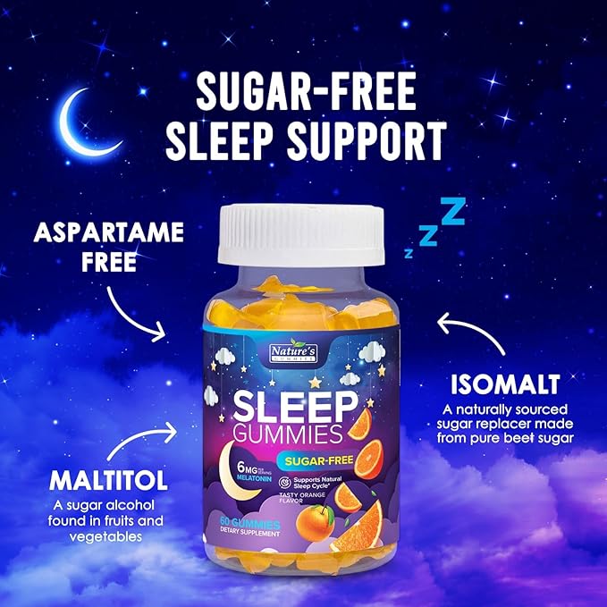Sleep Gummies 6mg Per Serving - Sugar Free Melatonin Gummy Supplement for Adults - Natural Zero Sugar Sleeping Gummy for Adults & Kids, Orange Flavored, Extra Strength Sleep Support - 60 Count