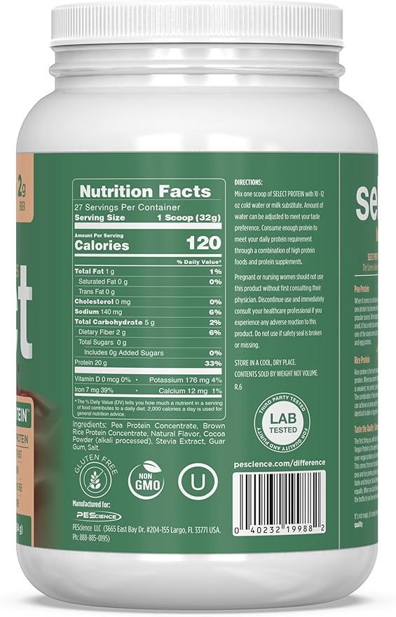 PEScience Select Vegan Protein Powder, Plant Based Protein Powder, Amazing Taste, Smooth Texture, Pea and Brown Rice Blend, Dairy Free, Lactose Free, Gluten Free - Chocolate Bliss, 27 Servings