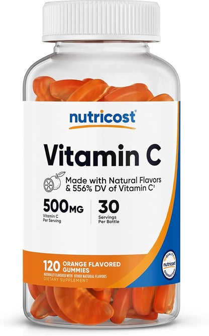 Nutricost Vitamin C Gummies (500mg) 120 Gummies - Made with Natural Flavors & 556% DV of Vitamin C, Vegan, GMO-Free, Gluten-Free, 30 Servings