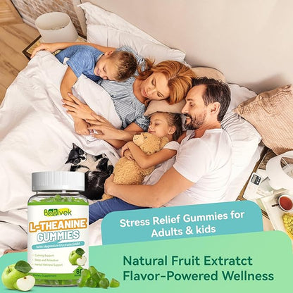 L Theanine Gummies,L-Theanine 400mg with GABA,Magnesium Glycinate Chewable Supplement for Kids & Adults,Stress Relief,Restful and Relaxation Support,Apple Flavor,Vegan Sugar Free 60 Counts