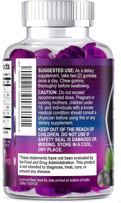 Elderberry Immune Support Gummies - Elderberry Extract Sambucus Nigra - Black Elder Berry Vitamin Supplement - Natural, Daily Immune Support Kids & Adults Love - Delicious Berry Flavor - 120 Gummies