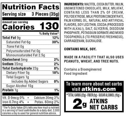 Atkins Endulge Milk Chocolate Caramel Squares, Dessert Favorite, Good Source of Fiber, 1g Sugar, 90 Count