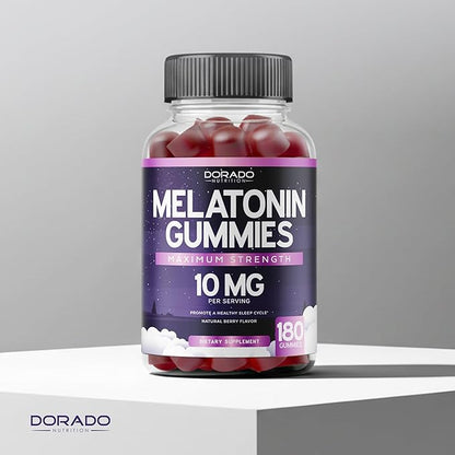 Melatonin Gummies 10mg for Adults (180 Count) - Quick Dissolve Melatonin Gummies - Gummy for Adults Contains 10mg - High Potency - Mixed Berry Flavor - Non-GMO, Vegan Supplement & Made in USA