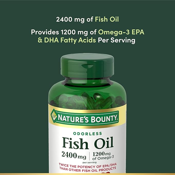 Nature's Bounty Odorless Fish Oil, 1200mg Omega-3 per Serving Including EPA & DHA, Supports Heart Health, Purified to Eliminate Mercury, Coated Softgels, Gluten Free, No Shellfish, 90 Ct