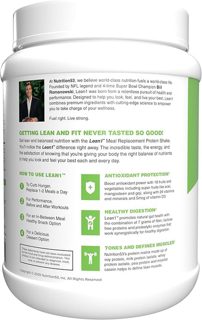 Lean1 Meal Replacement Protein Shake, Strawberry Flavor, 15 Serving Tub