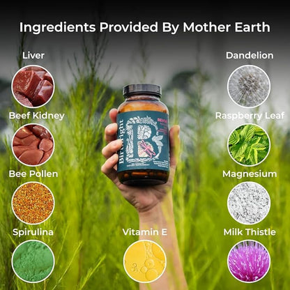 Birthright Female Hormone Support for, Energy, Fertility, Menstrual Cycle, Ovulation, Pregnancy and Menopause… All Natural, Animal Based, Liver, Kidney, Magnesium, Red Raspberry, Herbal Blend Revive