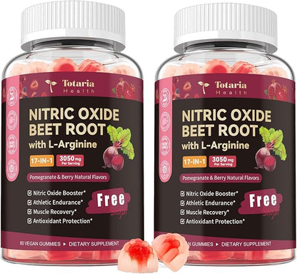 Totaria (2 Packs) Beet Root Gummies - Beetroot Supplement with Grape Seed, Pomegranate, Vitamin C, B12 & B3 - Nitric Oxide Gummies for Heart, Energy, Muscle & Circulation Support Vegan, Non-GMO