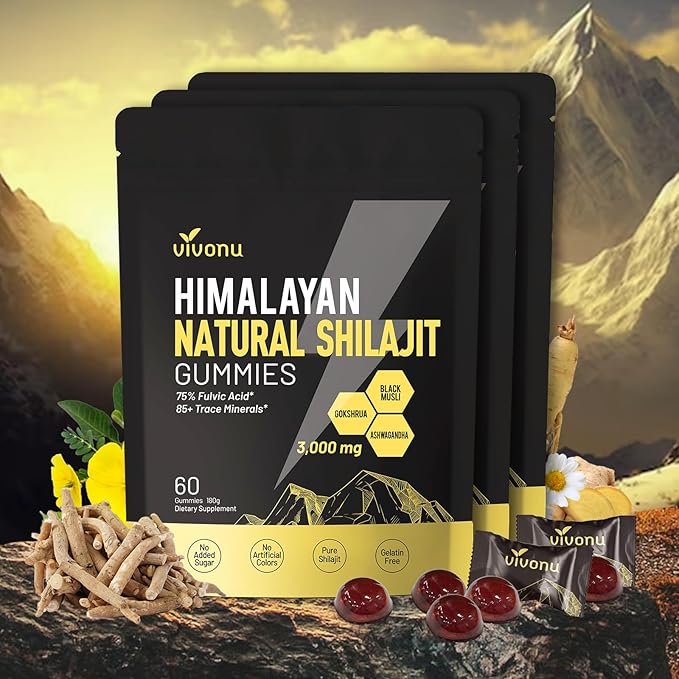 Shilajit* Gummies,Pure Himalayan* micronutrient Supplement, Himalayan Premium Ingredient with Shilajit, Ashwagandha, Gokshura, Fulvic Acid & 85+ Trace Minerals I for Men & Women ((3000MG/3 Bag))