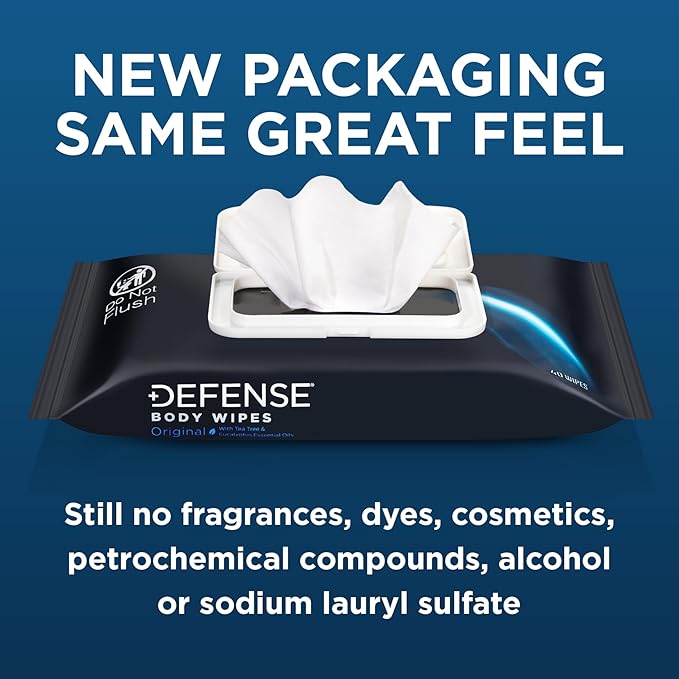 Defense Soap All Natural Body Wipes with Tea Tree Oil | Wrestling, Combat, Camping, Gym, Post Workout Shower Wipes for Men and Women. 40 Count (Pack of 6)