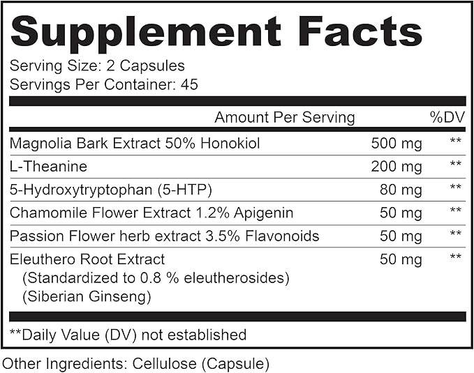 LIVELY VITAMIN CO. Chill Pill - Calm Mood - Relax - Restful Deep Sleep - REM - Stress - Anxiousness - Magnolia Bark - Chamomile - L-Theanine - Passionflower - 5-HTP - 90 Vegan Capsules