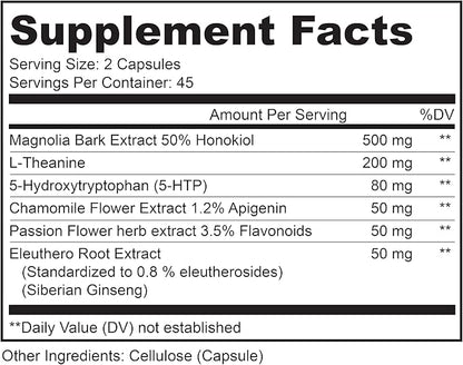 LIVELY VITAMIN CO. Chill Pill - Calm Mood - Relax - Restful Deep Sleep - REM - Stress - Anxiousness - Magnolia Bark - Chamomile - L-Theanine - Passionflower - 5-HTP - 90 Vegan Capsules