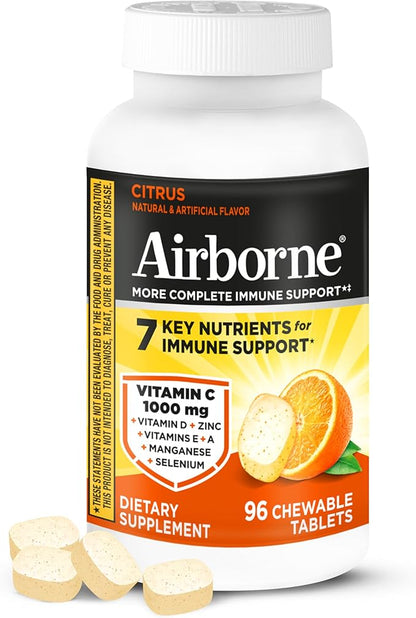 Airborne Vitamin C 1000mg (per Serving) - Citrus Chewable Tablets (96 Count in a Box) - Packaging May Vary