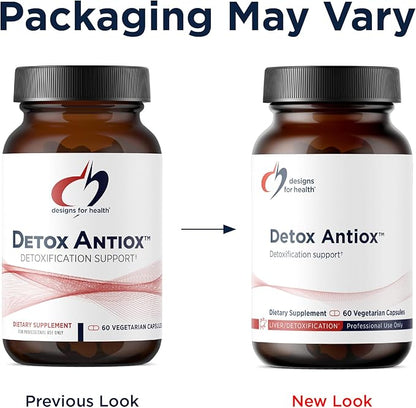 Designs for Health Detox Antiox - Liver + Detoxification Support Antioxidant Supplement with Turmeric Extract (Curcumin), Green Tea, Grape Seed, Vitamins + Minerals - Immune Support (60 Capsules)