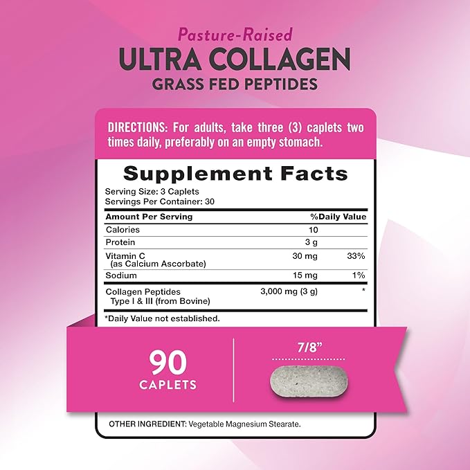 Nature's Truth Collagen Peptides | 90 Caplets | Type 1 and 3 with Vitamin C | Grass Fed, Non-GMO & Gluten Free Supplement