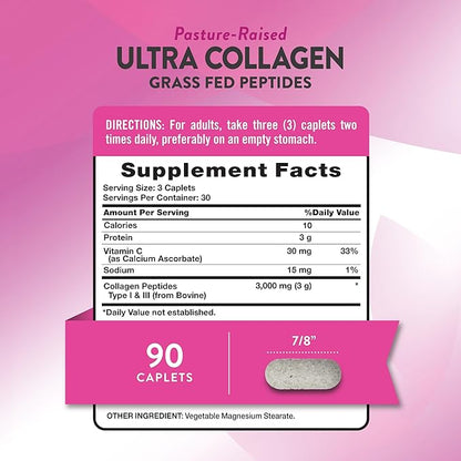 Nature's Truth Collagen Peptides | 90 Caplets | Type 1 and 3 with Vitamin C | Grass Fed, Non-GMO & Gluten Free Supplement