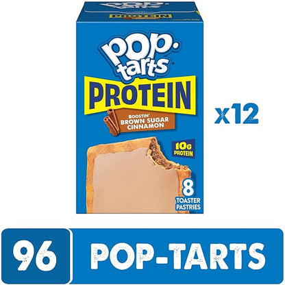 Pop-Tarts Protein Toaster Pastries, 10g Protein, Boostin' Brown Sugar Cinnamon (96 Pop-Tarts)