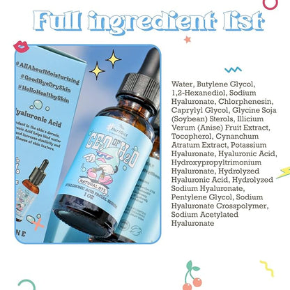 Purifect CEO of H20 Hyaluronic Acid Facial Serum - Ultra Hydrating & Moisturizing Serum for Face, Balances Skin Texture, Vitamin E for Antioxidant Support, Vegan Skincare, Cruelty Free - 1 fl oz